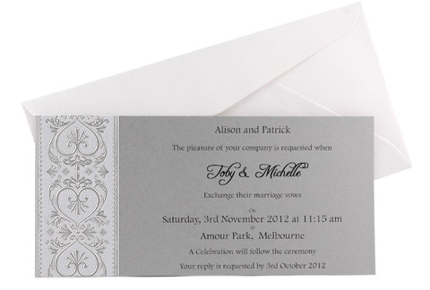 Flourish Hearts in silver Wedding Invitation