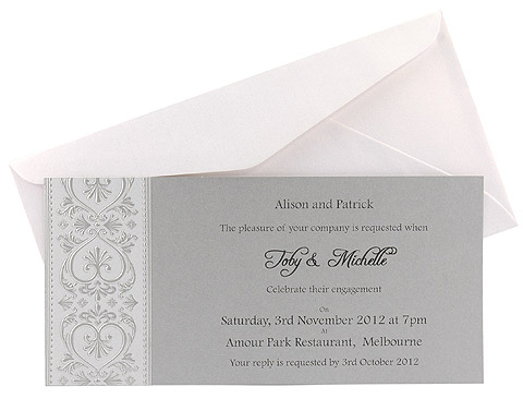 Flourish Hearts in silver Engagement Invitation